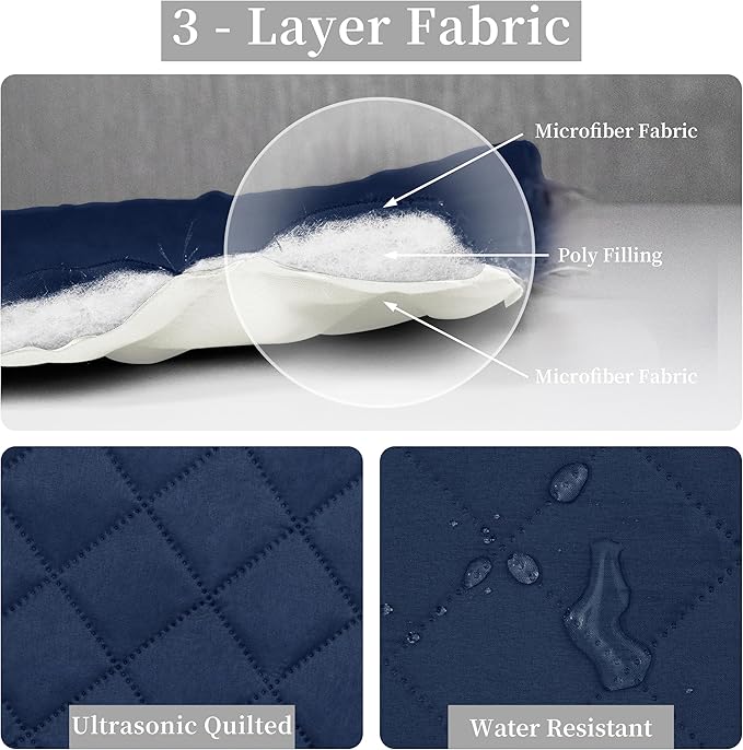 Easy-Going King Size Reversible Quilt Set with 1 Quilt and 2 Pillow Shams, Soft Bed Quilt Cover, Water Resistant Lightweight Microfiber Bedspread, Stain Resistant, Navy/Ivory