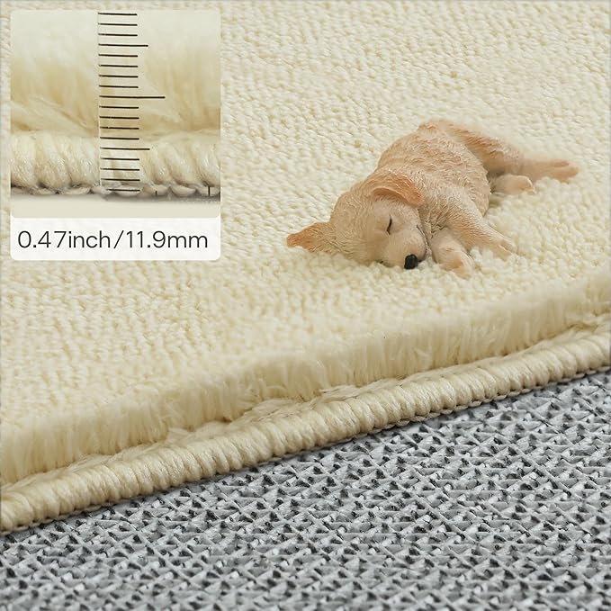Solid Washable Area Rug - 10x14 Medium Pile Faux Cashmere Carpet for Living Room Bedroom, Light Yellow