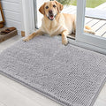 OLANLY Dog Door Mat for Muddy Paws 36x24, Absorbs Moisture and Dirt, Absorbent Non-Slip Washable Doormat, Quick Dry Chenille Mud Mat for Dogs, Entry Indoor Entryway Carpet for Inside Floor, Light Grey