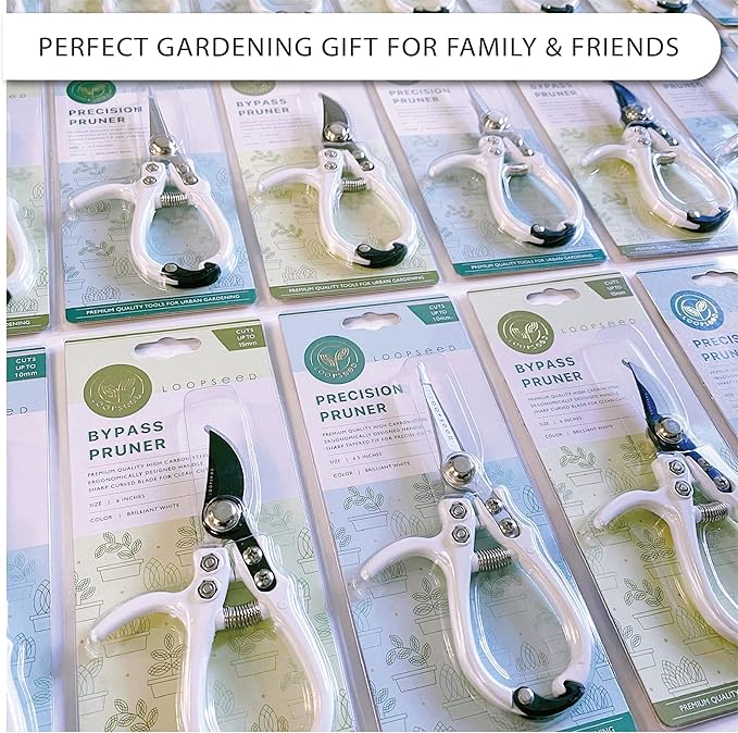 Loopseed Precision Garden Trimming Scissors & Hand Pruner - White