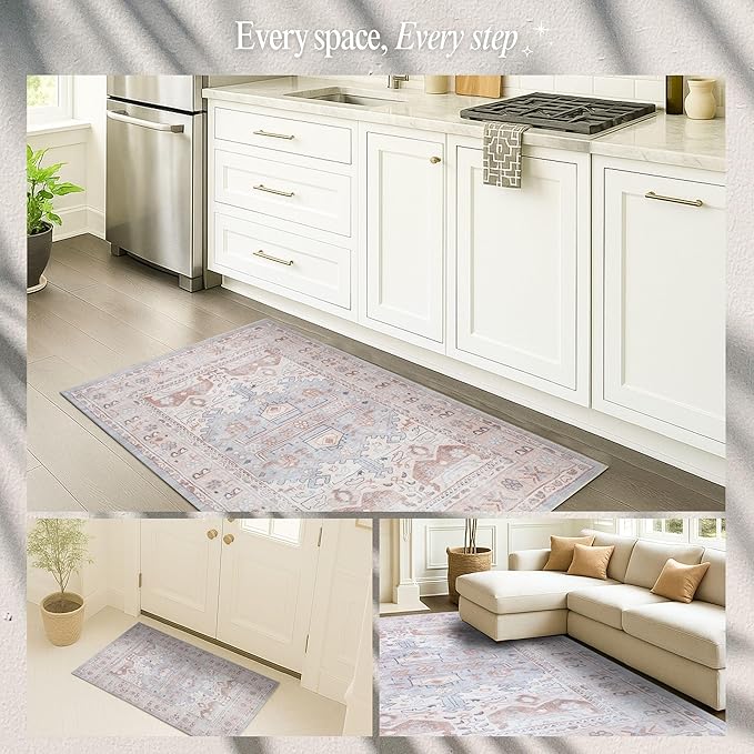 Fame Rugs Turkish Rug. Washable Vintage Oriental Antique Inspired Traditional Doormat Small Modern Area Rugs Luxury Entryway Entry Bedroom Bathroom Kitchen (403CC, 9' x 12')