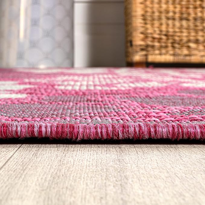JONATHAN Y Floral Textured Weave Indoor Outdoor Area Rug 8X10 Fuchsia/Light Gray, Zinnia Modern for Backyard, Patio, Porch, Easy-Cleaning, High Traffic, Pet-Friendly, Non-Shedding (SMB110F-8)