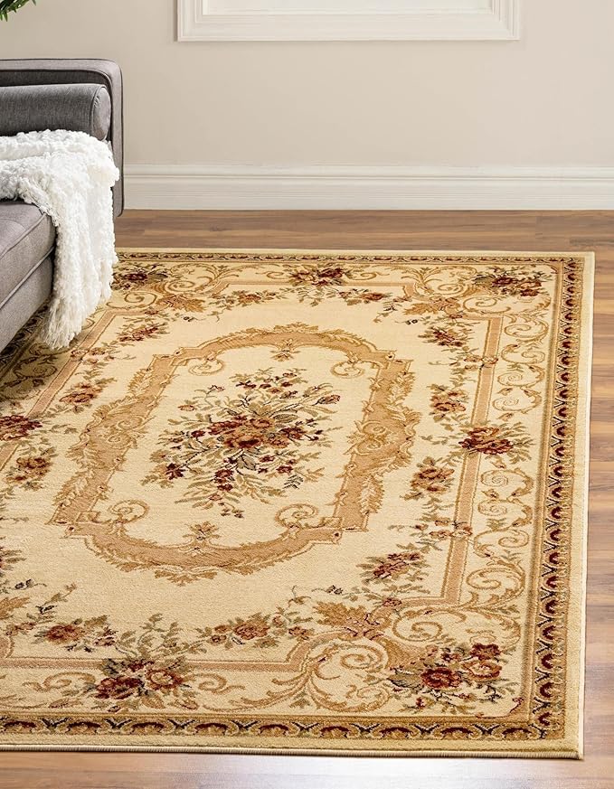Rugs.com Chateau Collection Rug – 8' x 10' Cream Medium Rug Perfect for Living Rooms, Large Dining Rooms, Open Floorplans