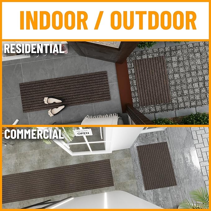 Ottomanson 2'7" x 39' Hallway Runner with Scraper Pile - Extra Durable Non-Slip Rug Mat for Indoor & Outdoor Use - Ideal for Kitchen, Entryway & Garage - High-Traffic Carpet, Brown