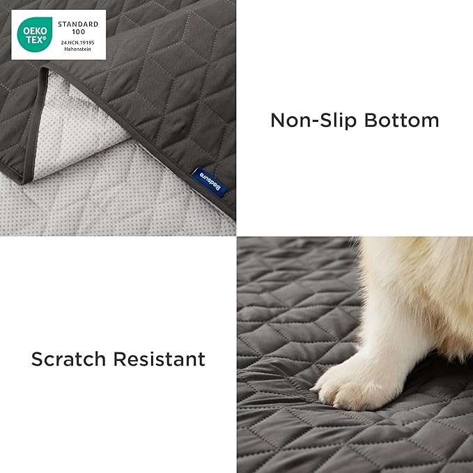 Bedsure 100% Waterproof Bed Cover for Dogs Washable - Non Slip Waterproof Dog Blanket for Bed, Lightweight Furniture Protector Durable for Pet Puppy with Non-Slip Bottom, Dark Grey, 82x102IN