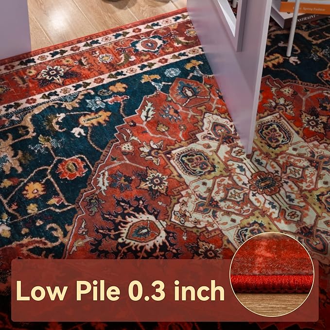 YJ.GWL Area Rug 2x3 Floral Vintage Rugs, Indoor Entrance Door Mat Small Washable Rugs, Non Slip Carpet for Living Room Entryway Kitchen, Orange-Red