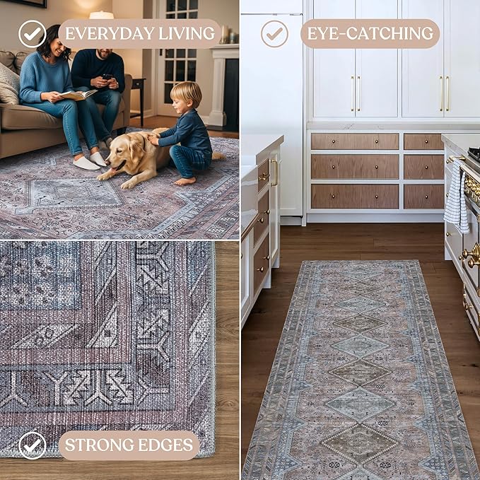 Fame Living Washable Area Rug. Modern Farmhouse. Vintage. Turkish. Bohemian. Distressed. Oriental. Traditional. Rugs for Living Room. Dining. Bedroom. Office. Entryway. Foyer. (863BM, 5' x 6'9")
