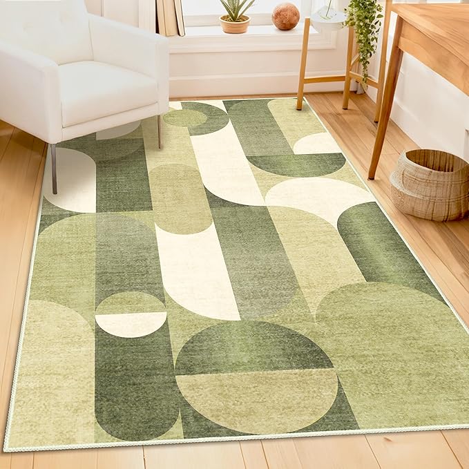 Green Rug 3x5 Washable Area Rugs for Bedroom Living Room Kitchen Entryway Bedside,Modern Geometric Non Slip Small Carpet