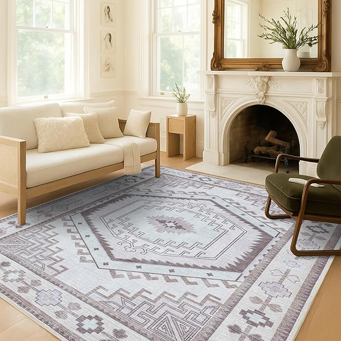 Fame Living Washable Area Rug. Modern Farmhouse. Vintage. Turkish. Bohemian. Distressed. Oriental. Traditional. Rugs for Living Room. Dining. Bedroom. Office. Entryway. Foyer. (856BrC, 2'5" x 4'9")