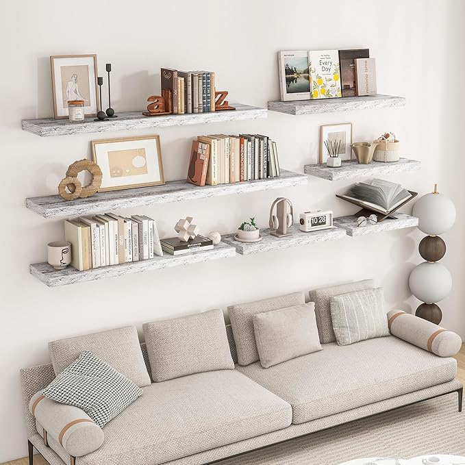 RICHFOCUS 36Inch Floating Shelves for Wall 2 Pack Shelves for Bedroom|Kitchen|Bathroom Wall Mounted Rustic Distressed Wood Floating Shelf with Invisible Brackets for Books|Storage|Decor, Rustic