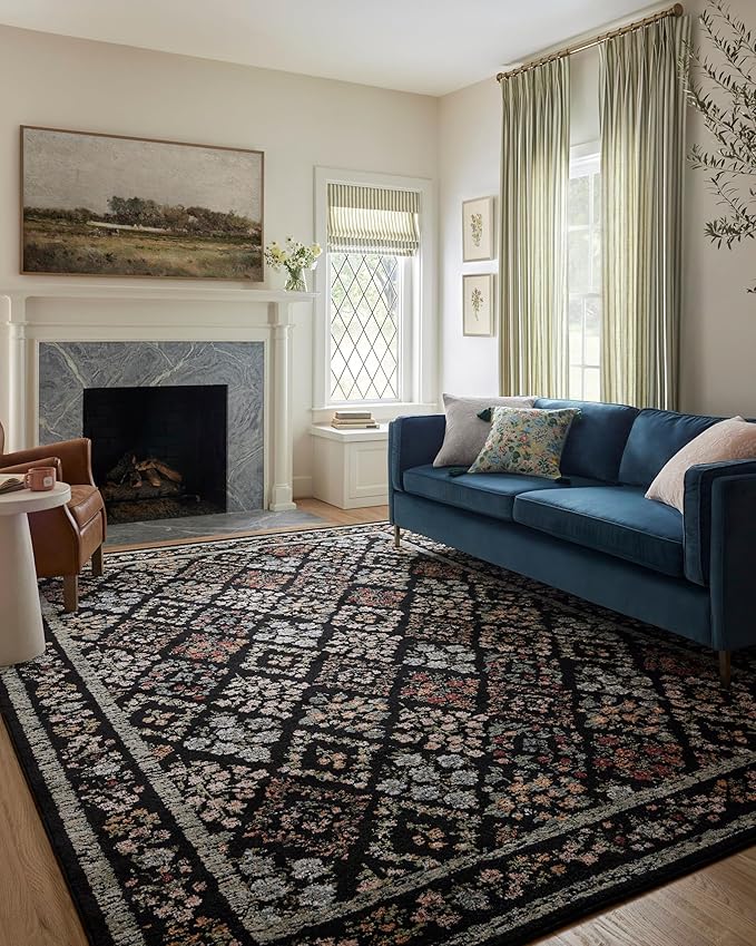 Loloi Rifle Paper Co. Laurel Collection LAU-04 Black/Multi 2'-8" x 10' Runner Rug