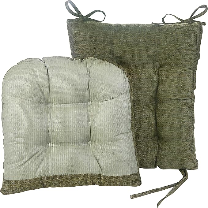 Klear Vu Omega Non-Slip Rocking Chair Cushion Set, Assembled in USA, Thick Padding & Tufted Design, Includes Seat Pad & Back Pillow with Ties, 17x17 Inches, 2-Piece Set, Tyson Green