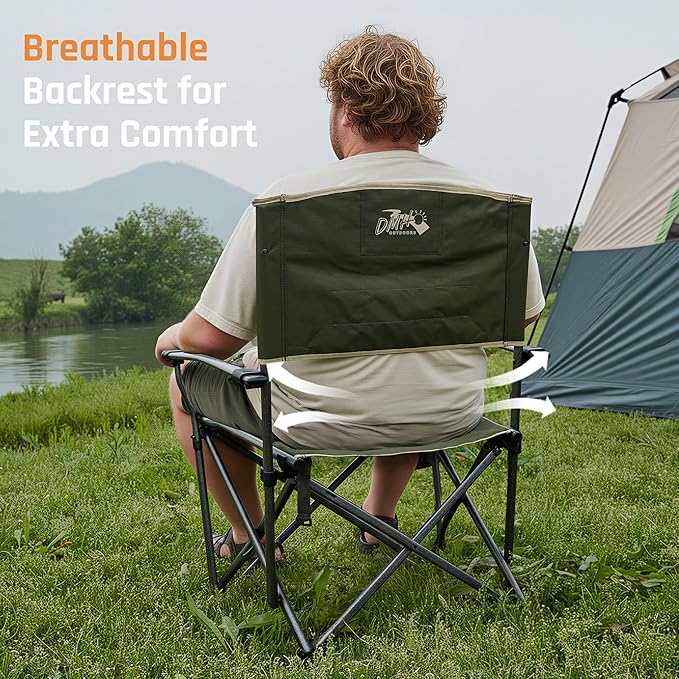 Folding Camping Chairs for Adults Heavy Duty Plus Size Camping Chairs 400 lb Steel Frame Metal Arm Lawn Chairs with Cup Holder, Extra Large Camp Chair for Outdoor Sports, Green 4 Pack (2 Pack x 2)