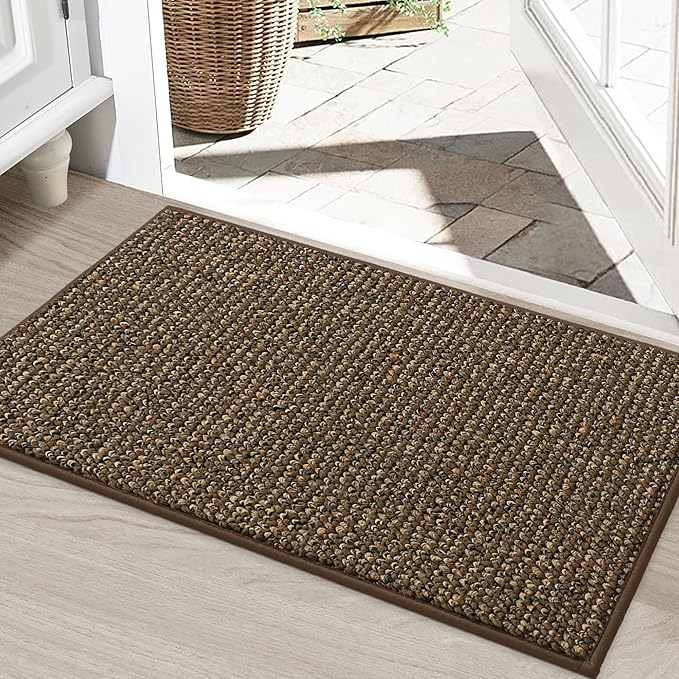 BEQHAUSE Dirt Trapper Door Mat 24" x 36", Non-Slip Washable Doormats Entrance Mat, Dirt Resistant and Absorbent Welcome Mat, Low Profile Floor Mats for Front Back Door and Entryway, Brown
