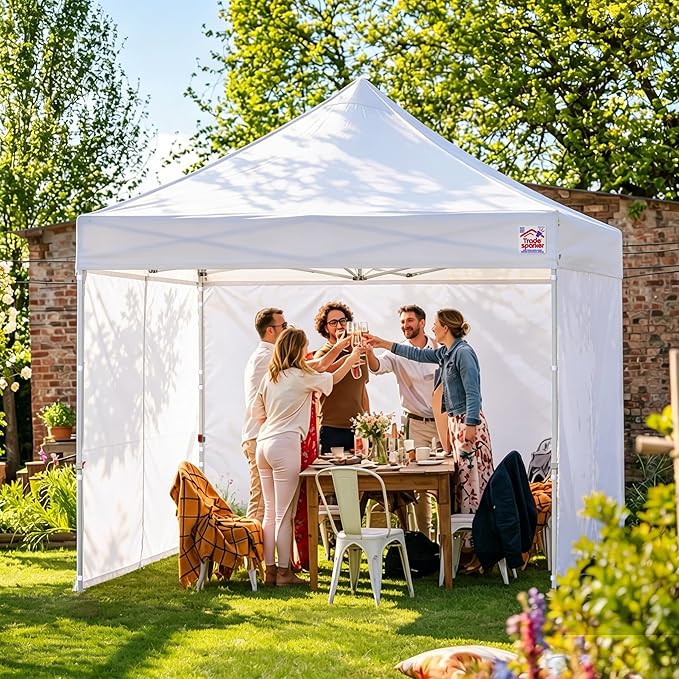 Tradesparker Pop Up Tent,Commercial Movable Canopy with ApexCore LED&Rugged Casters-Instant Easy Setup Shelter Canopies with Weight Bags&Stakes for Outdoor Events(8x12, with 4 Sidewalls, Navy Blue)