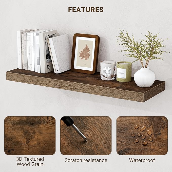 Acovy 24 Inch Floating Shelves, 3D Textured 24"x9.25"x1.5" Inch Deep Floating