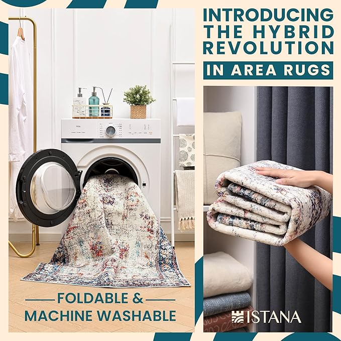 Istana Area Rug 2x4 - Multi Colors 2x4 Washable Rug Non Slip - Pet Friendly Living Room Rug - Non Shedding Washable Rugs for Bedroom - Foldable Bathroom Rugs
