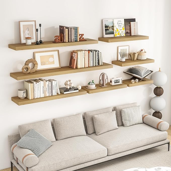 RICHFOCUS 48Inch Floating Shelves for Wall 1 Pack Shelves for Bedroom|Kitchen|Bathroom Wall Mounted Rustic Wood Floating Shelf with Invisible Brackets for Books|Storage|Decor, Oak