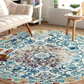 Easy-Going Round Rug 6ft Area Rug Washable Boho Circle Rugs for Living Room Non-Slip Bedroom Rug Low Pile Lightweight Medallion Distressed Throw Rug for Dining Room Kitchen Home Office, Vintage Multi