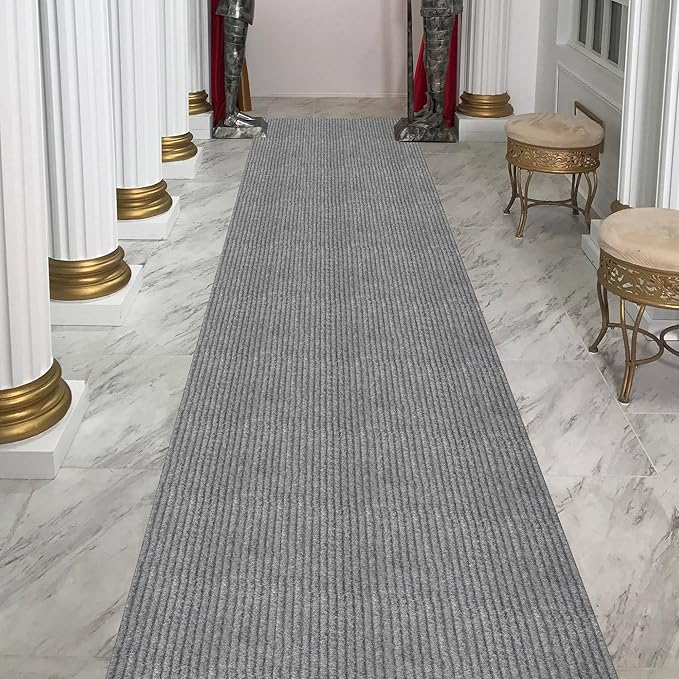 Ottomanson 2' x 7' Hallway Runner with Scraper Pile - Extra Durable Non-Slip Rug Mat for Indoor & Outdoor Use - Ideal for Kitchen, Entryway, Patio & Garage - High-Traffic Carpet, Gray