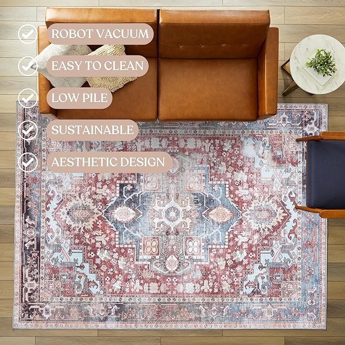 Washable Area Rug. Modern Farmhouse. Vintage. Turkish. Bohemian. Distressed. Oriental. Traditional. Rugs for Living Room. Dining. Bedroom. Office. Entryway. Foyer. (858RM, 5'9 x 8'9)