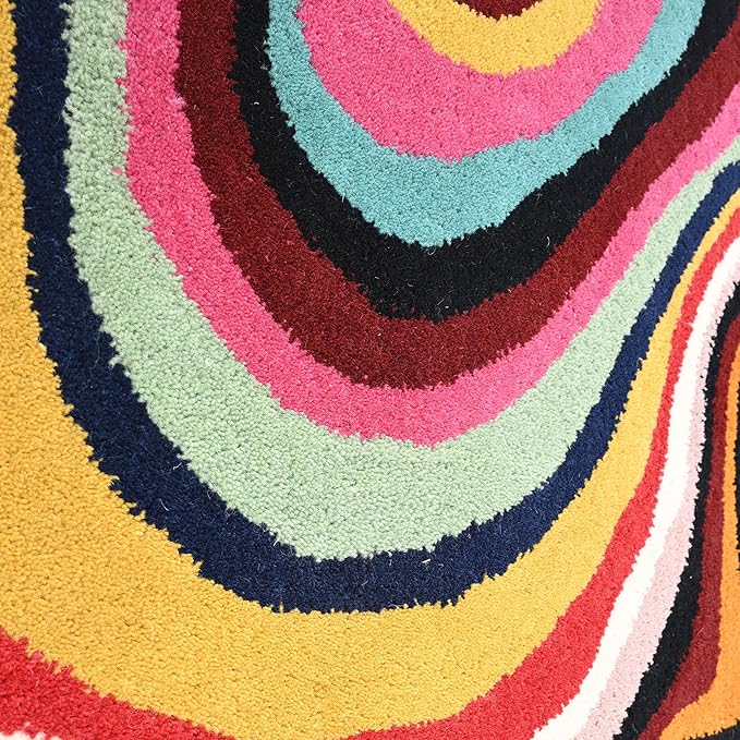 Irregular Shaped Handmade Wool Rug | Modern Colourful Stripe Premium Area Rug Perfect for Home Decor (Multi, 5x5 ft)