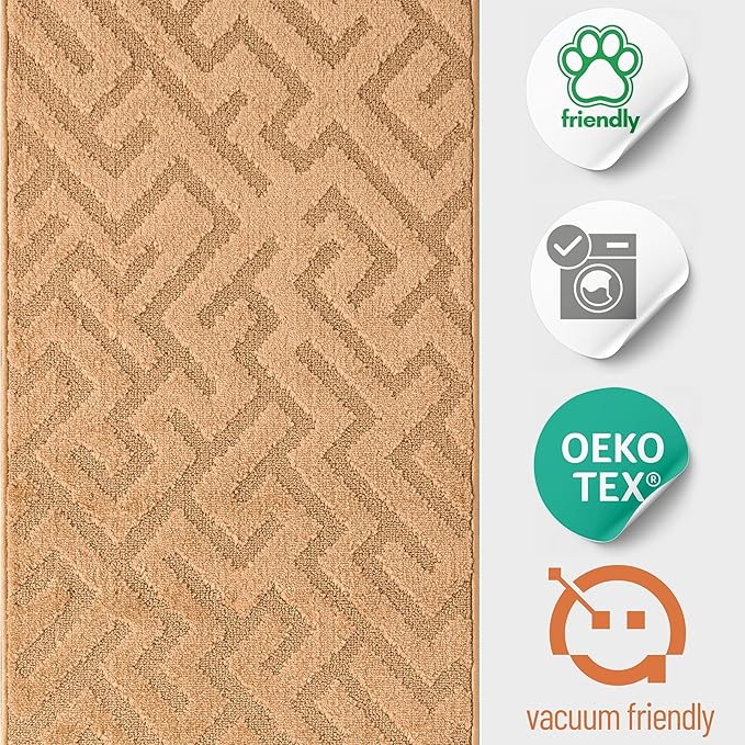 24ft Runner Rug by Custom Size - Gold Tan | Non-Slip Rubber Backed | Washable & Pet Friendly | Edge Bound