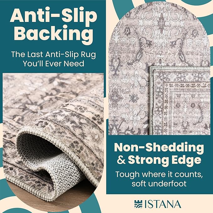 Istana Rugs 2x3 - Beige Grey/Light Cream Area Rug - Foldable 2x3 Washable Rug Non Slip - Anti-Slip Home Area Rugs - Soft Microfiber Non Skid Area Rug