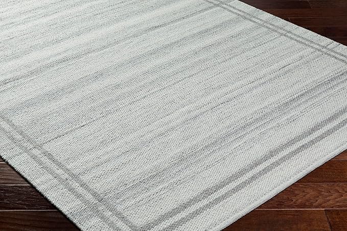 Mark&Day Wool Rugs, 2x3 Janmichael Solid and Border Gray Area Rug, Grey Ivory Carpet for Living Room, Bedroom or Kitchen (2' x 3')