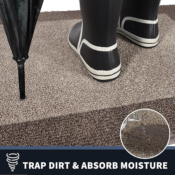 PURRUGS Dirt Trapping Door Mat 20" x 32", Non-Slip/Skid Machine Washable Entryway Rug, Shoes Scraper, Throw Rug, Super Absorbent Area Rug for Muddy Wet Shoes and Paws, Beige & Grayish Brown
