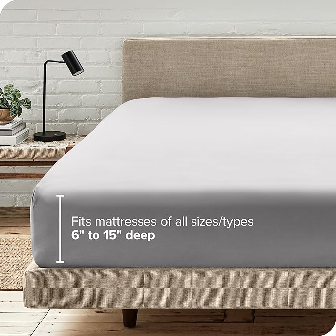 Bare Home Fitted Bottom Sheet Queen - Premium 1800 Microfiber - Ultra-Soft Wrinkle Free - Deep Pocket - Fitted Sheet (Queen, Light Grey)