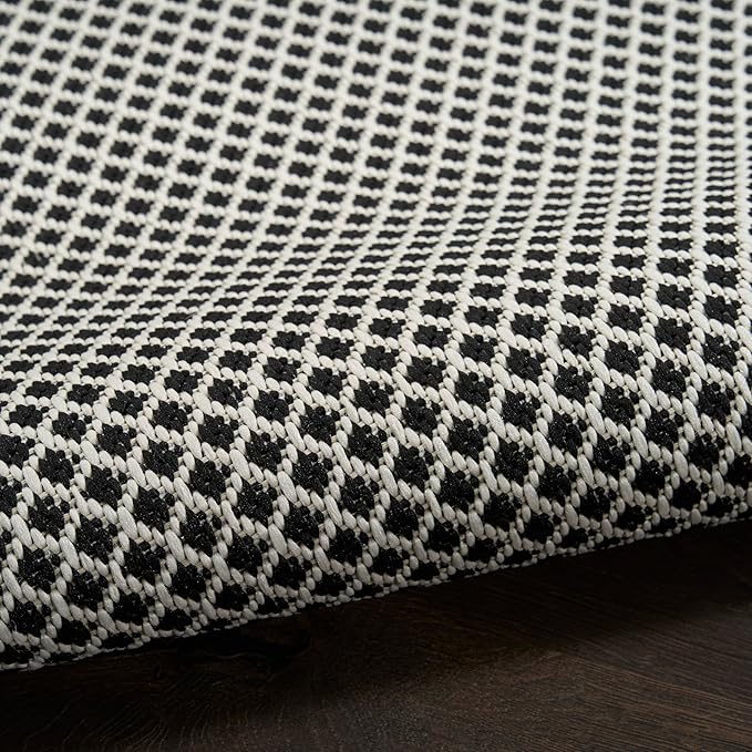 Nourison Home Courtyard Black White 4' x 6' Area Rug - Easy Clean, Non Shedding, Bed Room, Living Room, Dining Room, Kitchen (4' x 6')