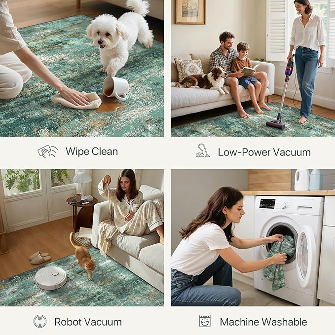 GENIMO Runner Rug Non Slip 2'6"x10', Washable Rug Runner for Hallways Kitchen, Abstract Modern Kitchen Rugs, Low Pile Lightweight Carpet Runners for Entryway, Bedroom, Laundry, Turquoise