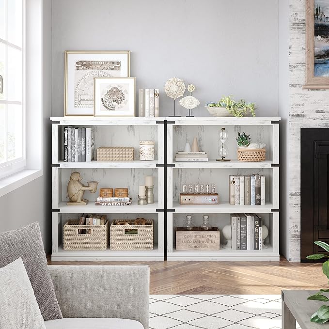 GarveeHome 3 Tier Farmhouse Bookcase, 39.9 in Tall Book Shelf