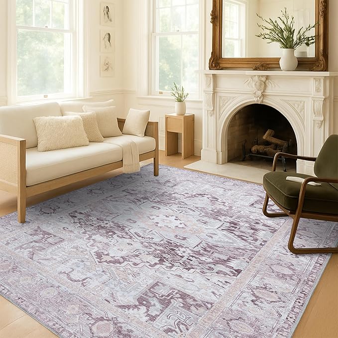 Washable Area Rug. Modern Farmhouse. Vintage. Turkish. Bohemian. Distressed. Oriental. Traditional. Rugs for Living Room. Dining. Bedroom. Office. Entryway. Foyer. (861PP, 2'5" x 6'5")