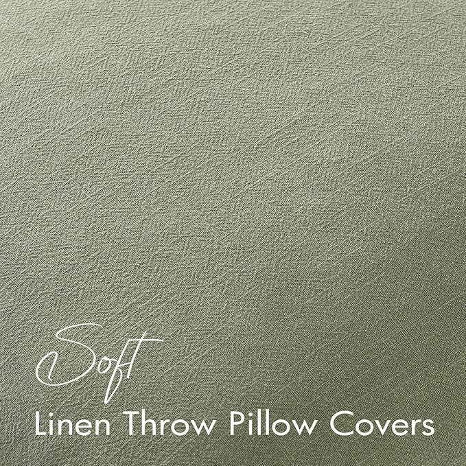 EMEMA Decorative Linen Throw Pillow Covers 22x22 Inch Grass Green Boho Farmhouse Neutral Couch Throw Pillows for Bed Pack of 2 Accent Pillowcase Modern Sofa Cushion Livingroom Home