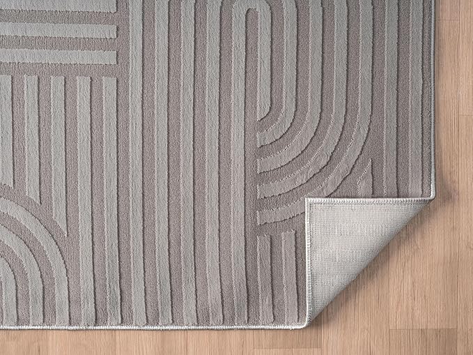 Annabel Modern Geometric Runner Rug for Kitchen, 2x7 Contemporary Arched and Linear Gray Runner, High-Low Pile Stain Resistant Carpet for Bedroom, Hallway or Entryway (2' x 7', Gray)