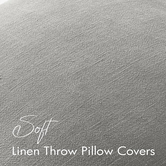 EMEMA Decorative Linen Throw Pillow Covers 18x18 Inch Light Grey Boho Farmhouse Neutral Couch Throw Pillows for Bed Pack of 2 Accent Pillowcase Modern Sofa Cushion Livingroom Home