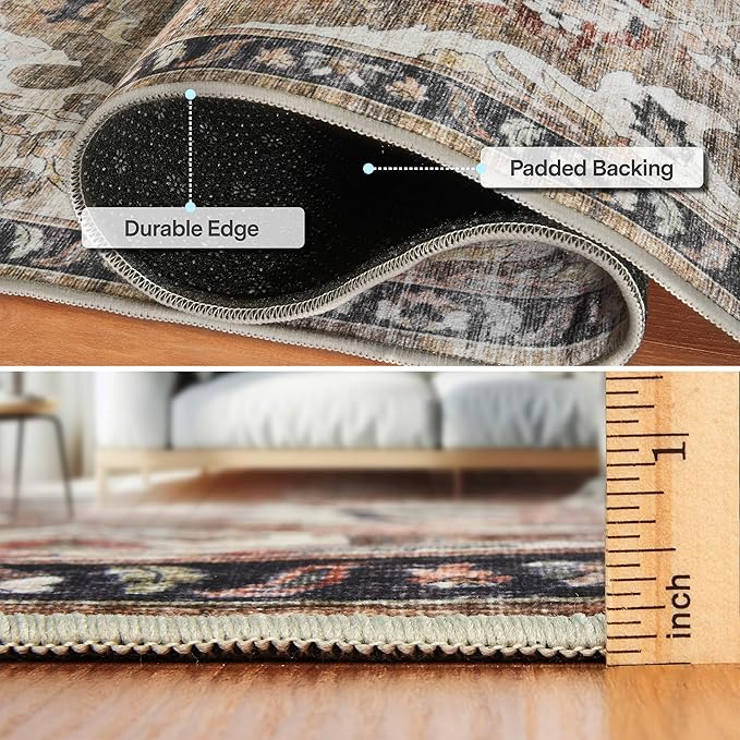 ReaLife Rugs Machine Washable Area Rug Runner - Living Room Bedroom Bathroom Kitchen Entryway Office - Padded Low Pile Stain Resistant Premium - Boho Farmhouse Vintage - Joy - Brown Beige 2'6" x 8'
