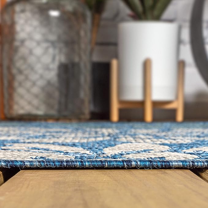 JONATHAN Y Floral Textured Weave Indoor Outdoor Square Area Rug 3X3 Navy/Aqua, Zinnia Modern for Backyard, Patio, Porch, Easy-Cleaning, High Traffic, Pet-Friendly, Non-Shedding (SMB110C-3SQ)