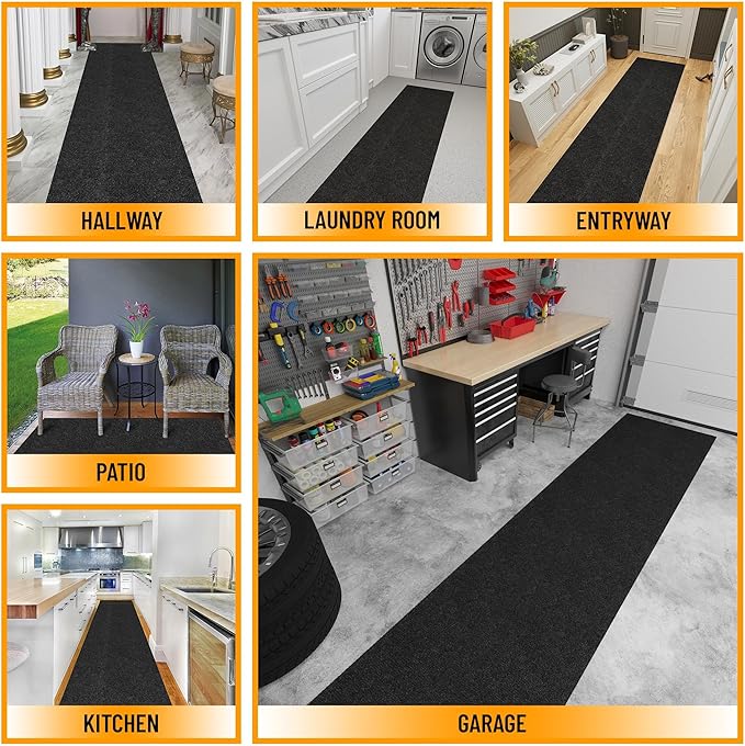 Ottomanson Commercial Scrape Rib Entry Mat – Heavy Duty Ribbed Floor Mat for High Traffic – Non Slip Rubber Back, Waterproof – Indoor Outdoor Use for Offices, Schools, Lobbies, 2'7" x 13', Black