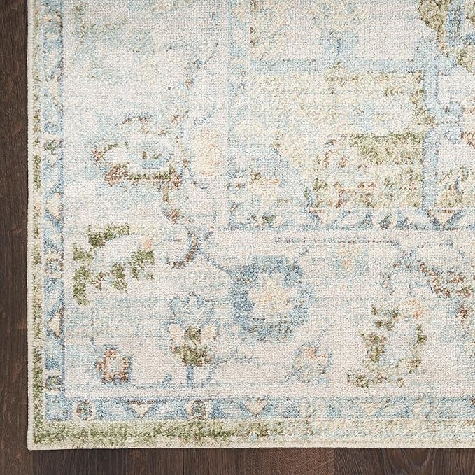 Nourison Home Astra Machine Washable Blue Green 2'2" x 10' Area Rug - Easy Clean, Non Shedding, Bed Room, Living Room, Dining Room, Kitchen (10' Runner)