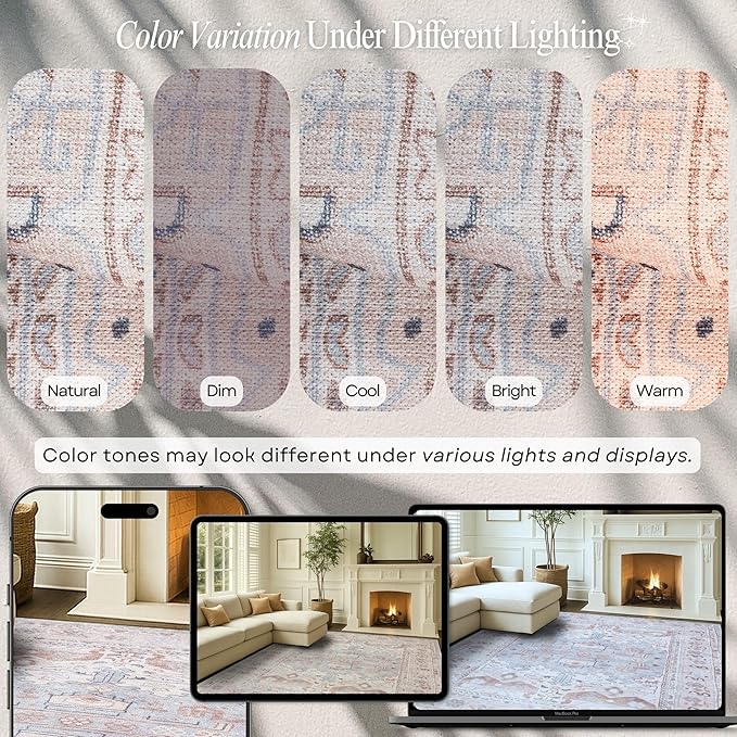 Fame Rugs Turkish Rug. Washable Vintage Oriental Antique Inspired Traditional Doormat Small Modern Area Rugs Luxury Entryway Entry Bedroom Bathroom Kitchen (403CC, 7'5 x 9'9)