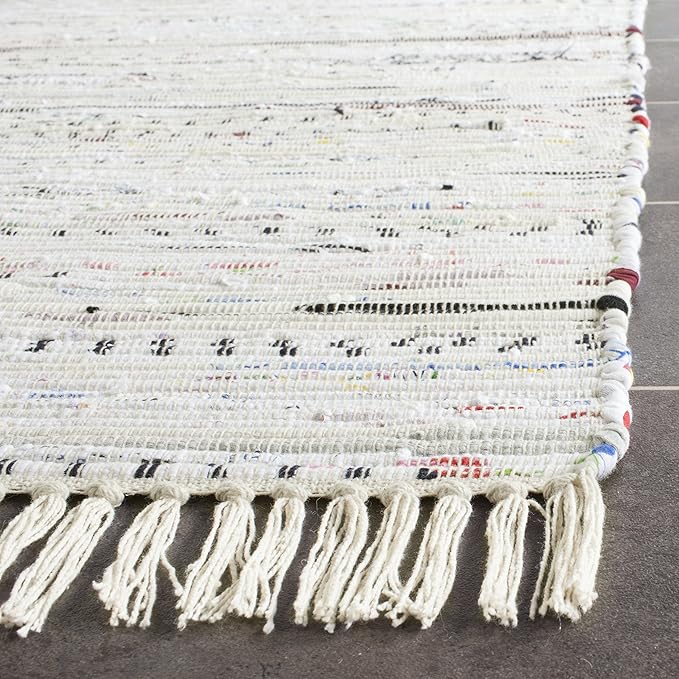 SAFAVIEH Rag Rug Collection Runner Rug - 2'3" x 10', Ivory & Multi, Handmade Boho Stripe Cotton, Ideal for High Traffic Areas in Living Room, Bedroom (RAR121G)