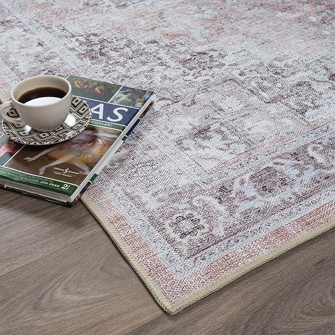 Fame Rugs Turkish Rug. Washable Vintage Oriental Antique Inspired Traditional Doormat Small Modern Area Rugs Luxury Entryway Entry Bedroom Bathroom Kitchen (392TW, 2'5 x 5')