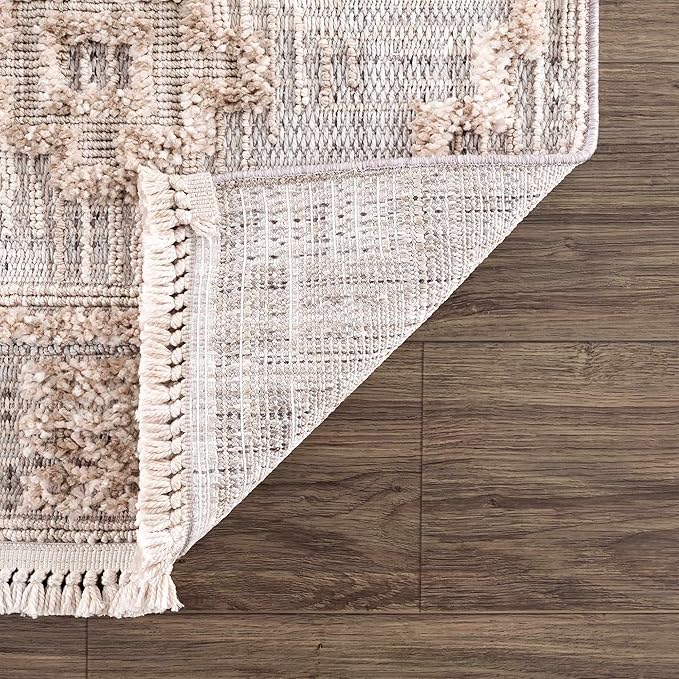 Hauteloom Ampusungan Modern Moroccan Medallion Farmhouse Living Room, Bedroom Area Rug - High Low - High Pile Carpet - Cream, Beige, Brown, Beige - 7'10" x 10'