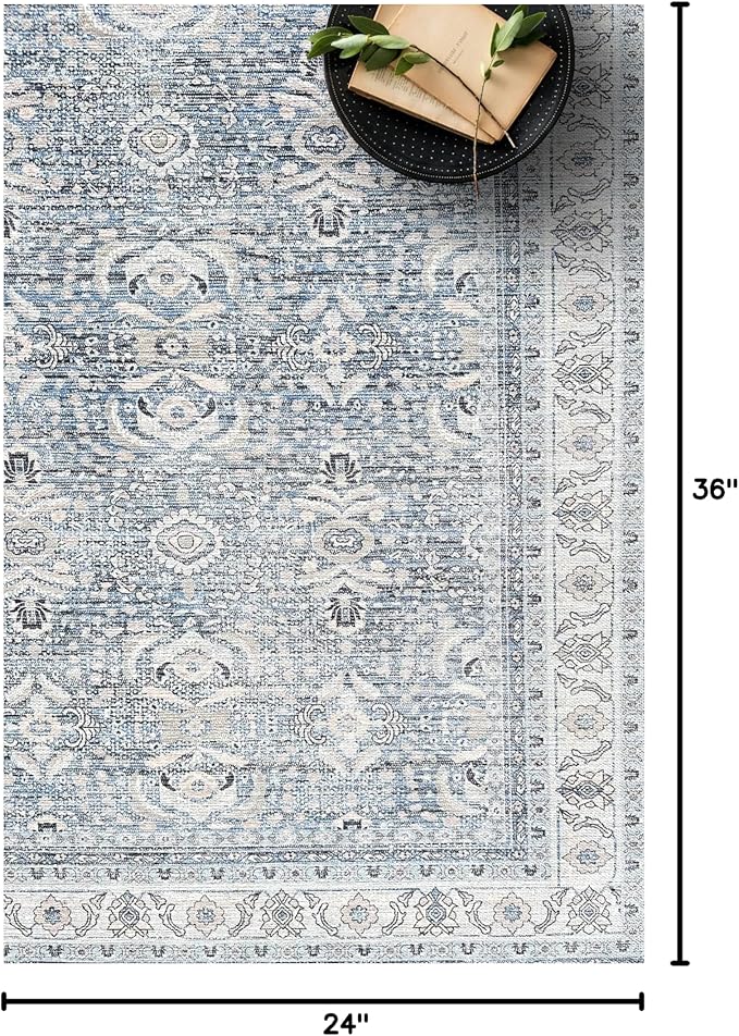 Fame Living Washable Area Rug. Modern Farmhouse. Vintage. Turkish. Bohemian. Distressed. Oriental. Traditional. Rugs for Living Room. Dining. Bedroom. Office. Entryway. Foyer. (866CBl, 2'5" x 9'8")