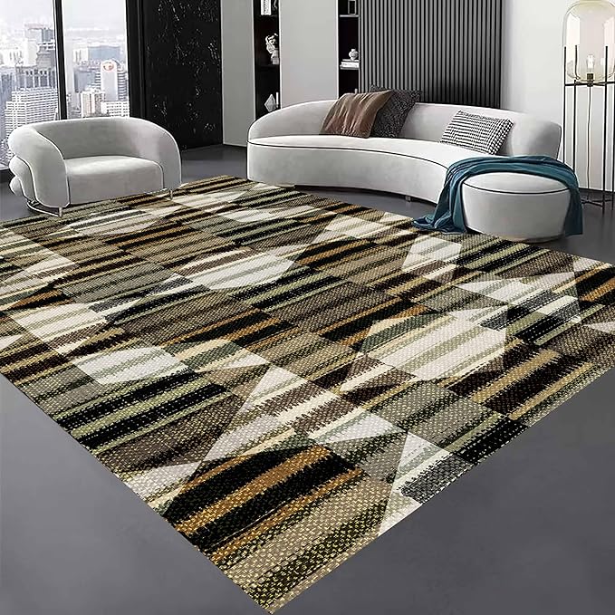 Large Living Room Area Rug 4x5ft,Modern Geometric Rugs, Multicolor Low Pile Farmhouse Carpet, Machine Washable & Non-Slip Non-Shedding for Classroom, Bedroom & Dorm