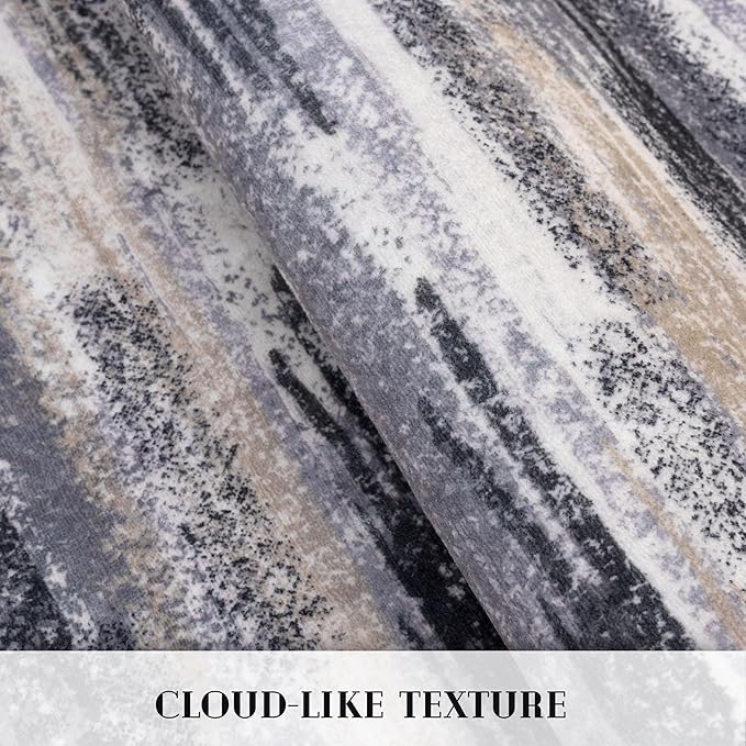 Modern Abstract Runner Rug 2.6x16, Grey Black Multi Washable Long Kitchen Runner Non-Slip Soft Hallway Rug Runner Thin Print Faux Wool Carpet for Entryway Bedroom Laundry Room Indoor Home Decor