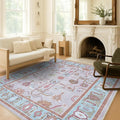 Fame Living Pink Oushak Rug, Modern, Vintage, Turkish, Eclectic, Floral, Pastel, Washable, Oversized, Extra Large Area Rugs for Living Room, Dining, Bedroom, Lounge 9'5"x14'
